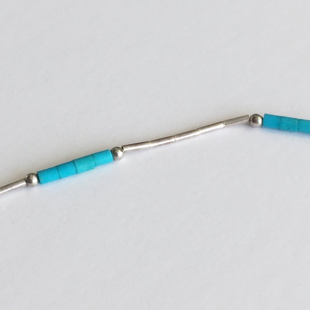 Sterling silver and turquoise tube bead dainty necklace - Picture 5 of 7